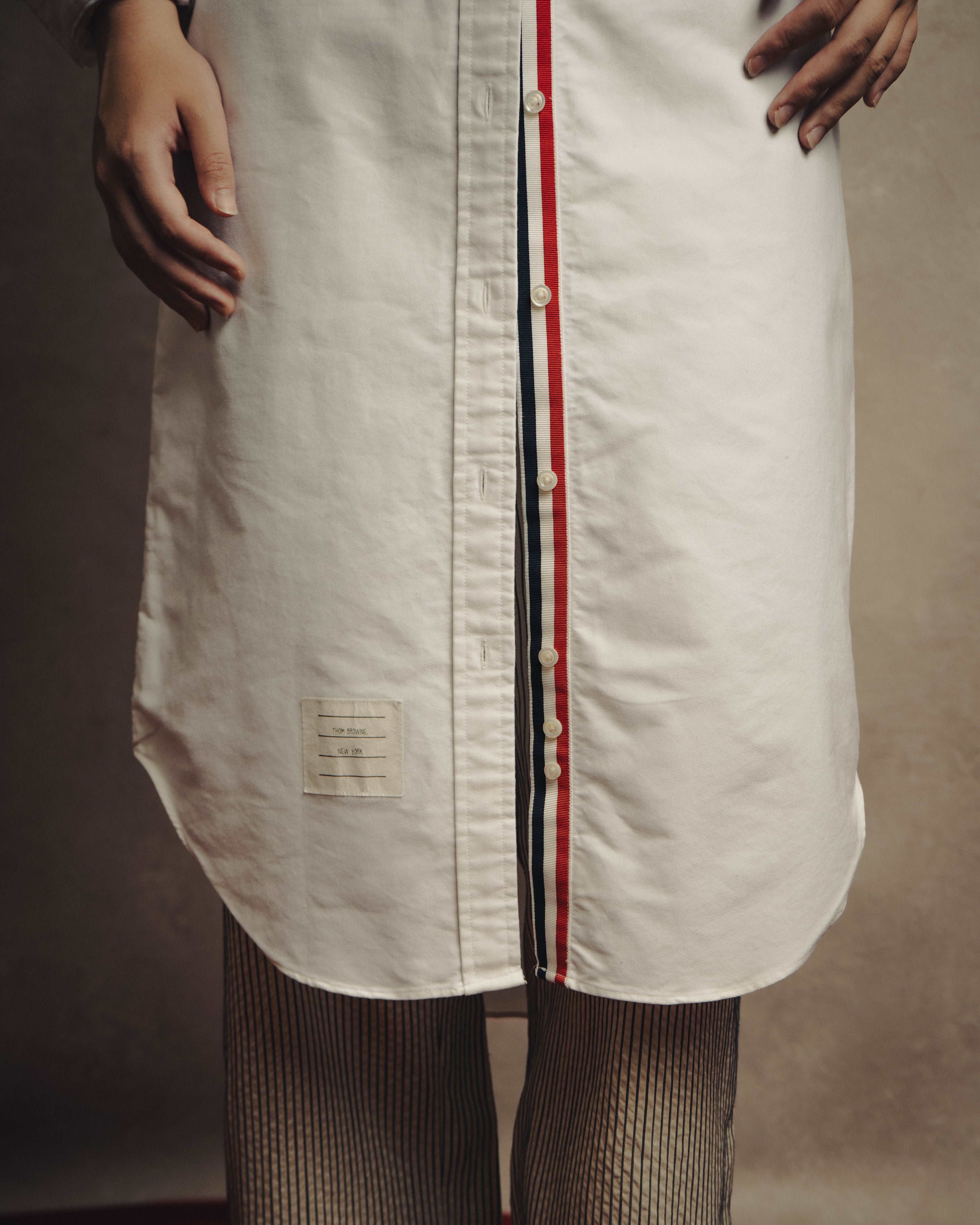 -SPECIAL- “THOM BROWNE” 2010’s tricolor grosgrain oxford shirt dress