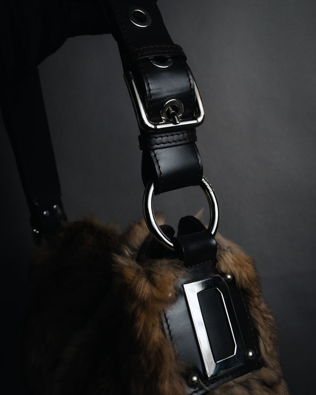 "DOLCE&GABBANA" 00’s-10’s Fur shoulder bag with logo hardware