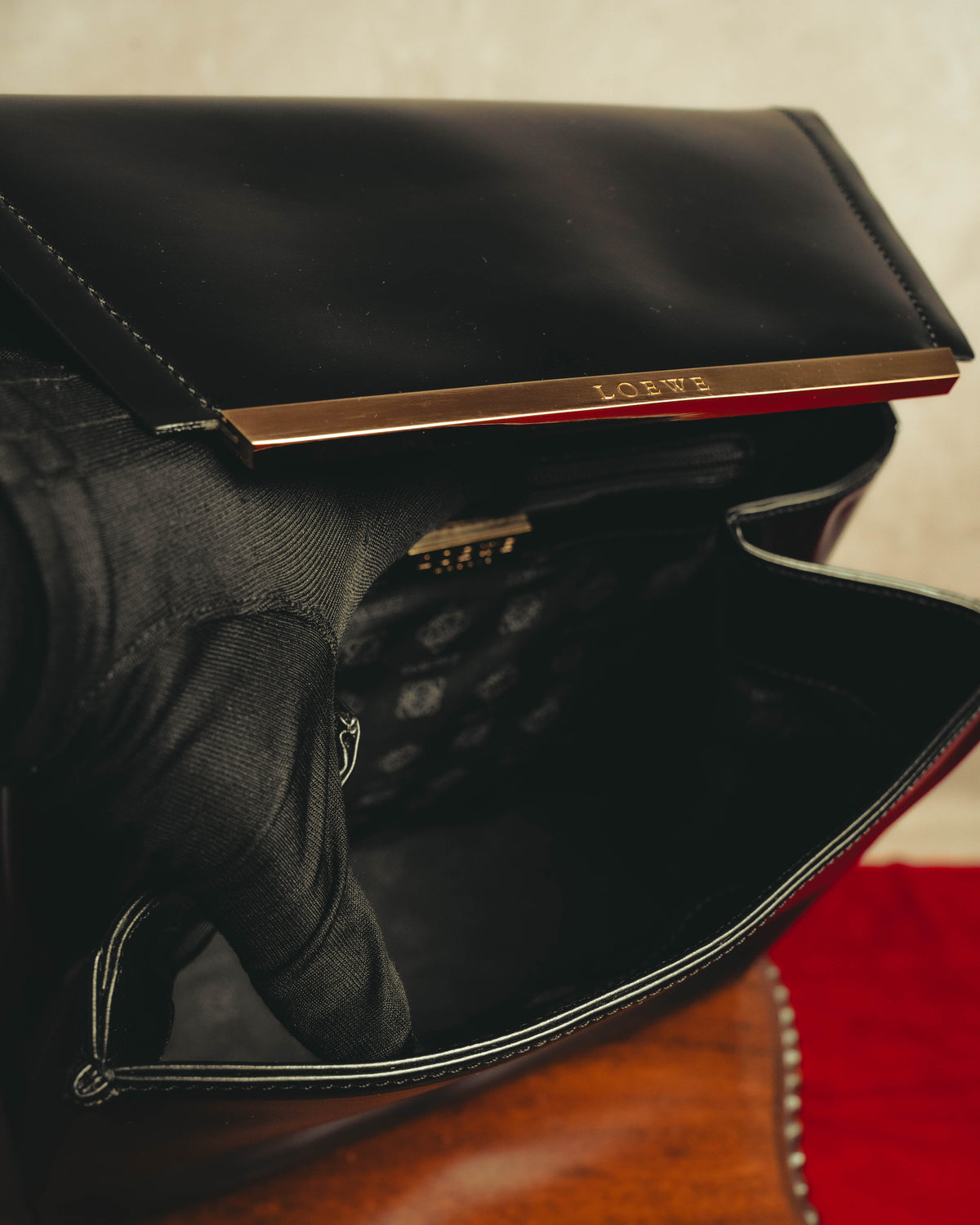 "LOEWE" 80's-90's Structured top-handle shoulder bag