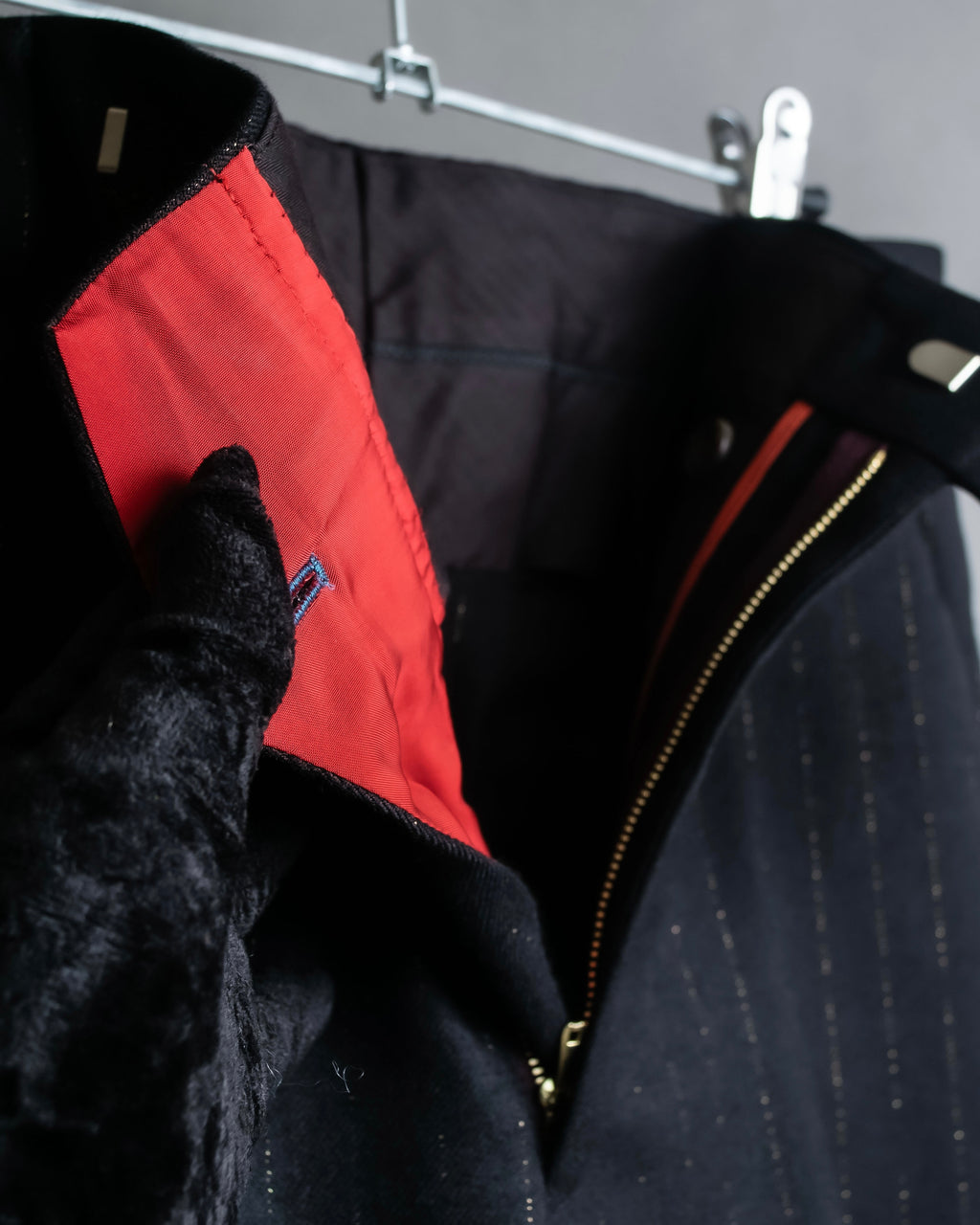 "PAUL SMITH" Peaked lapel tailored jacket and tapered slacks in glittery striped pattern set up