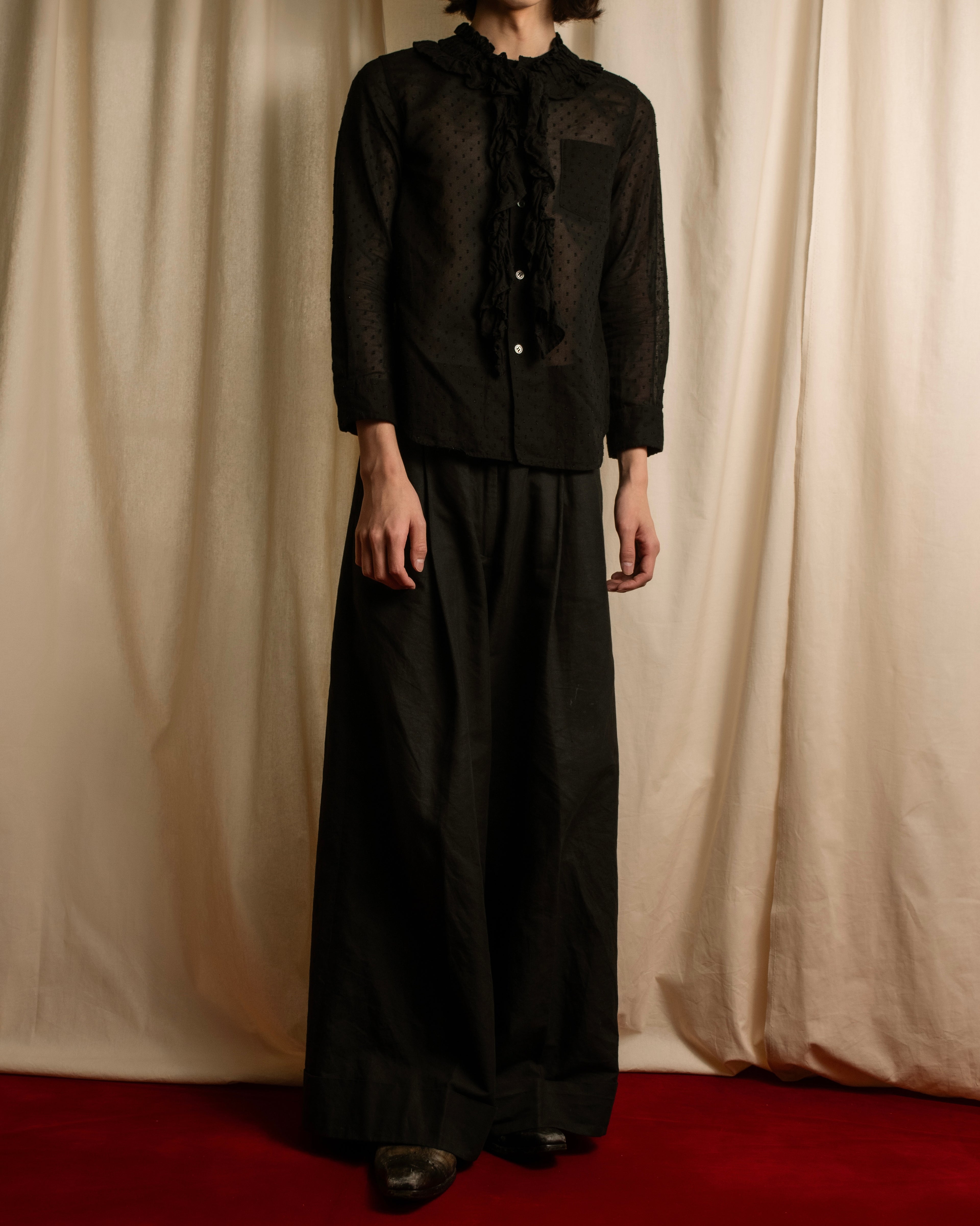 "tricot COMME des GARCONS"  80's Tiered ruffle design, dotted sheer blouse