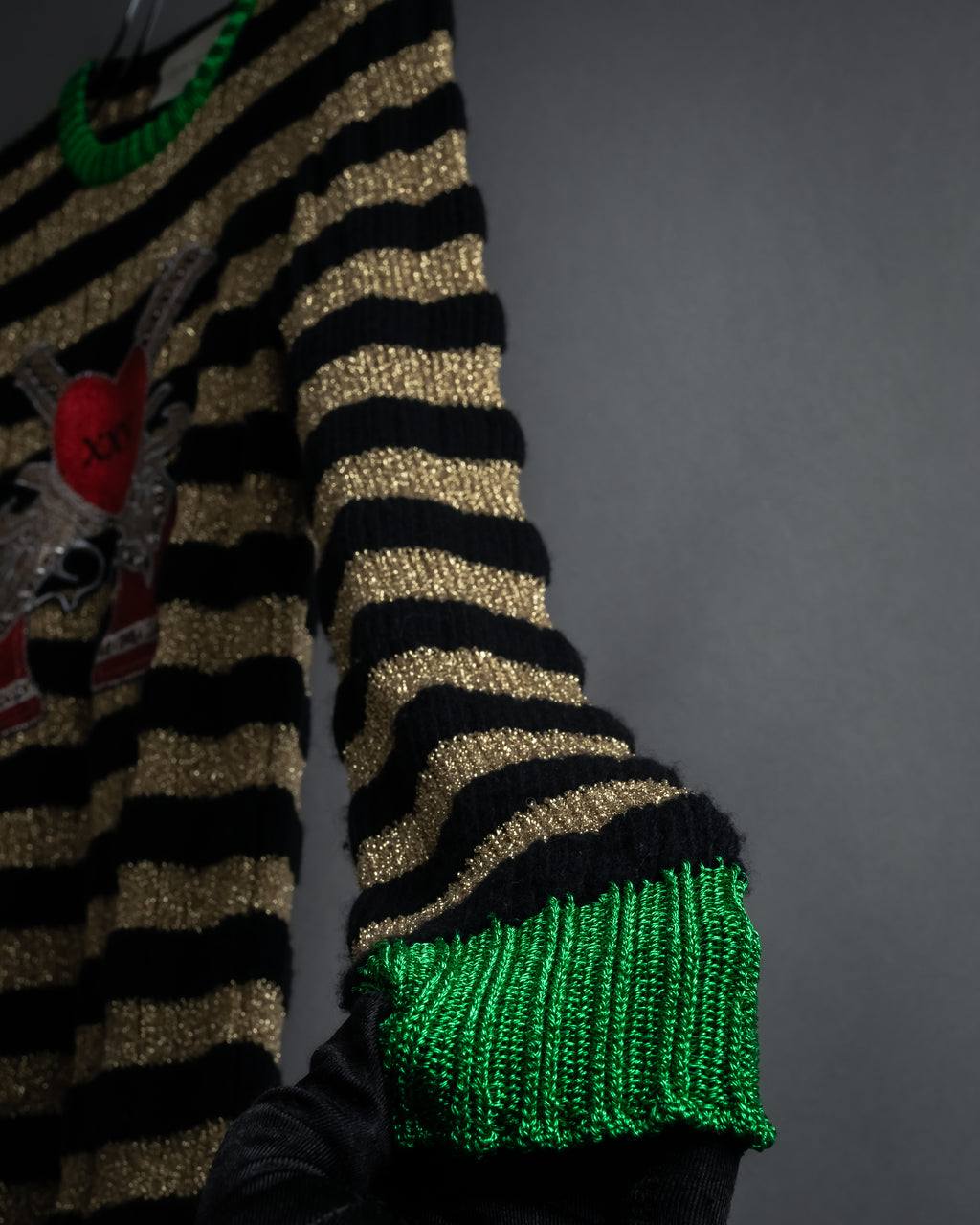"GUCCI" 17-18aw striped lurex emblem knit sweater