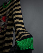 "GUCCI" 17-18aw striped lurex emblem knit sweater