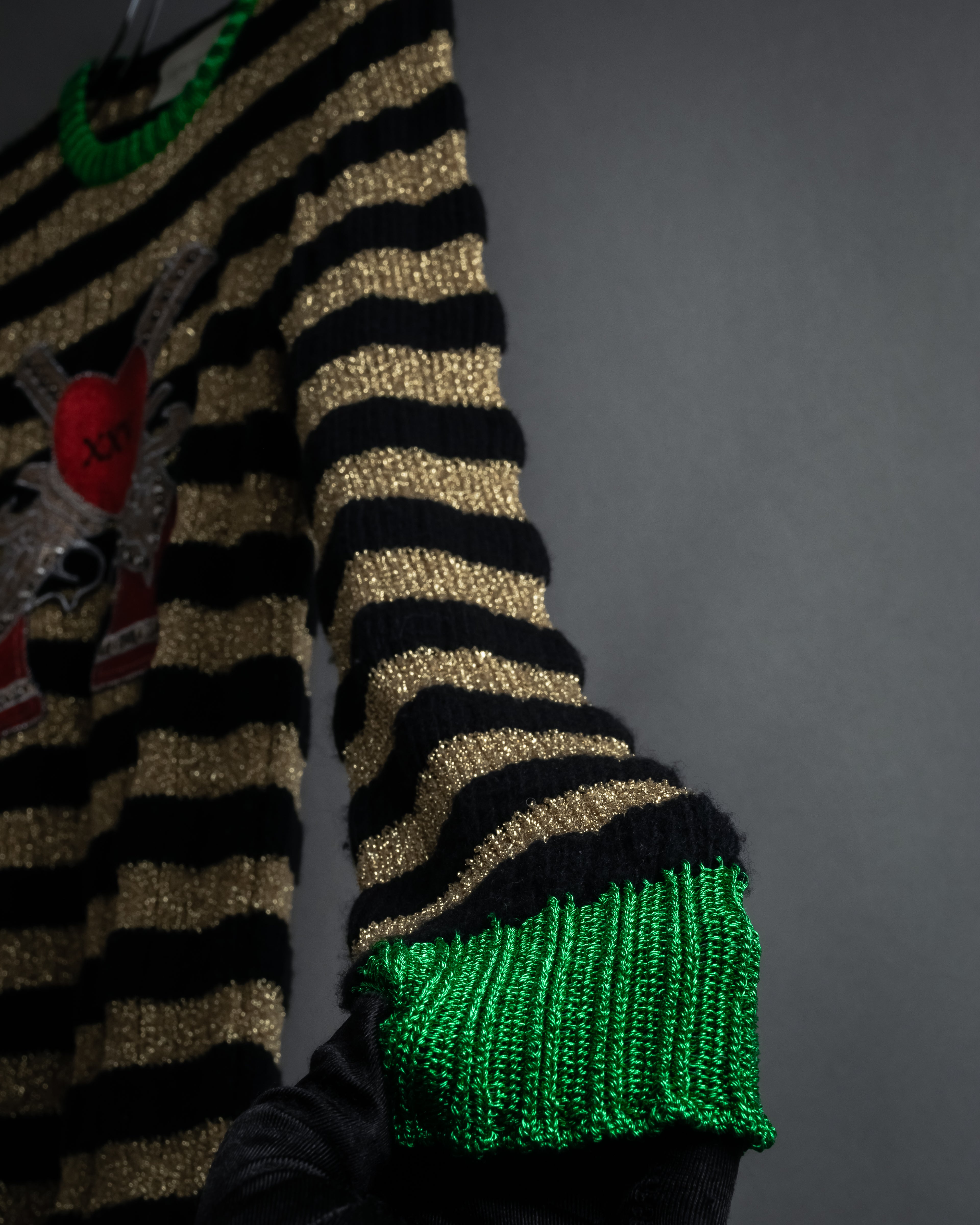"GUCCI" 17-18aw striped lurex emblem knit sweater