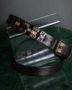 "CELINE" Triomphe motif stud design leather narrow belt