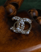 "CHANEL" Coco mark motif pearl strass design ring