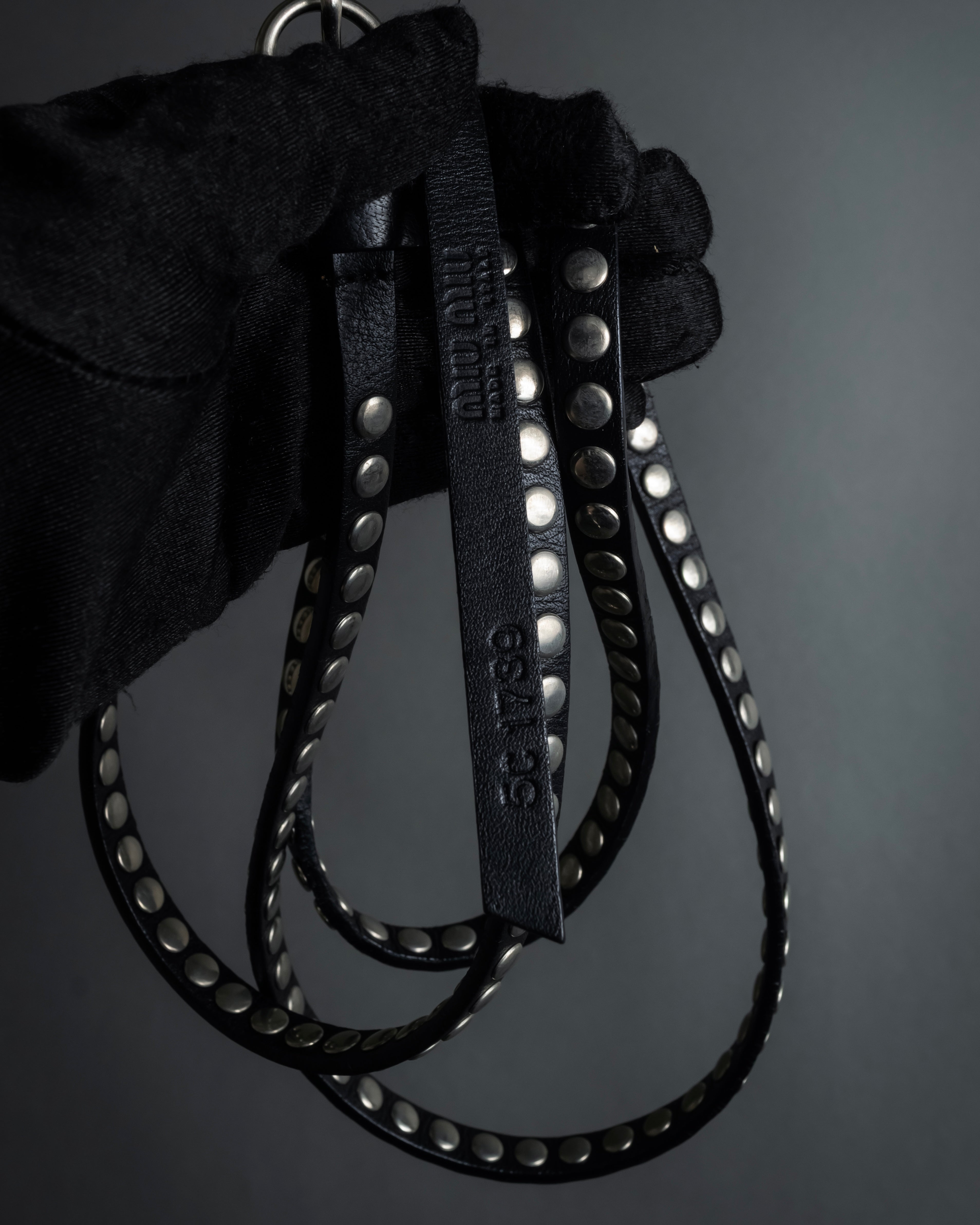 "MIU MIU" Silver metal stud design leather narrow belt