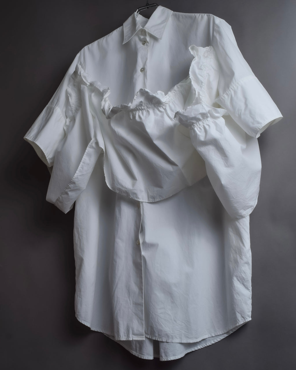 "MM6 MAISON MARGIELA" 20SS Frilled overlay cotton hybrid shirt