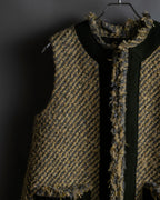 "sacai" Asymmetrical design double zipper tweed vest