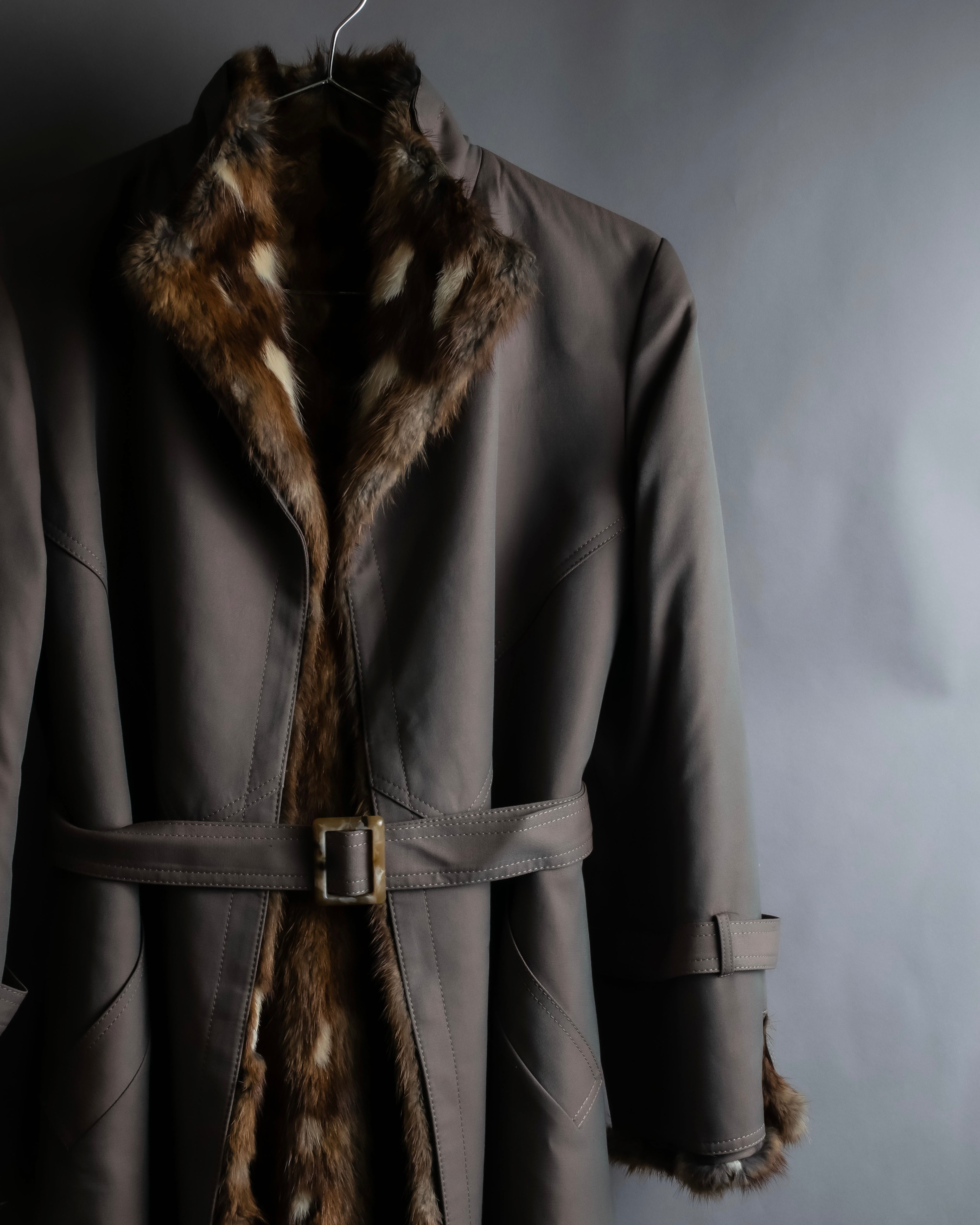 "HIROKI" Real fur lined maxi length belted coat