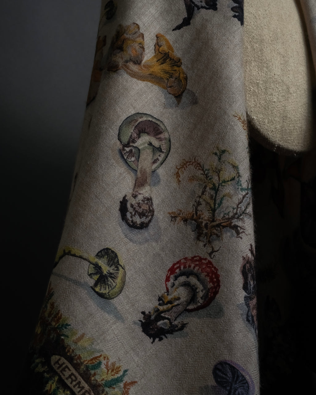 "HERMES" 80's Carré 90 Les Champignons II silk scarf