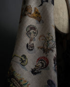 "HERMES" 80's Carré 90 Les Champignons II silk scarf