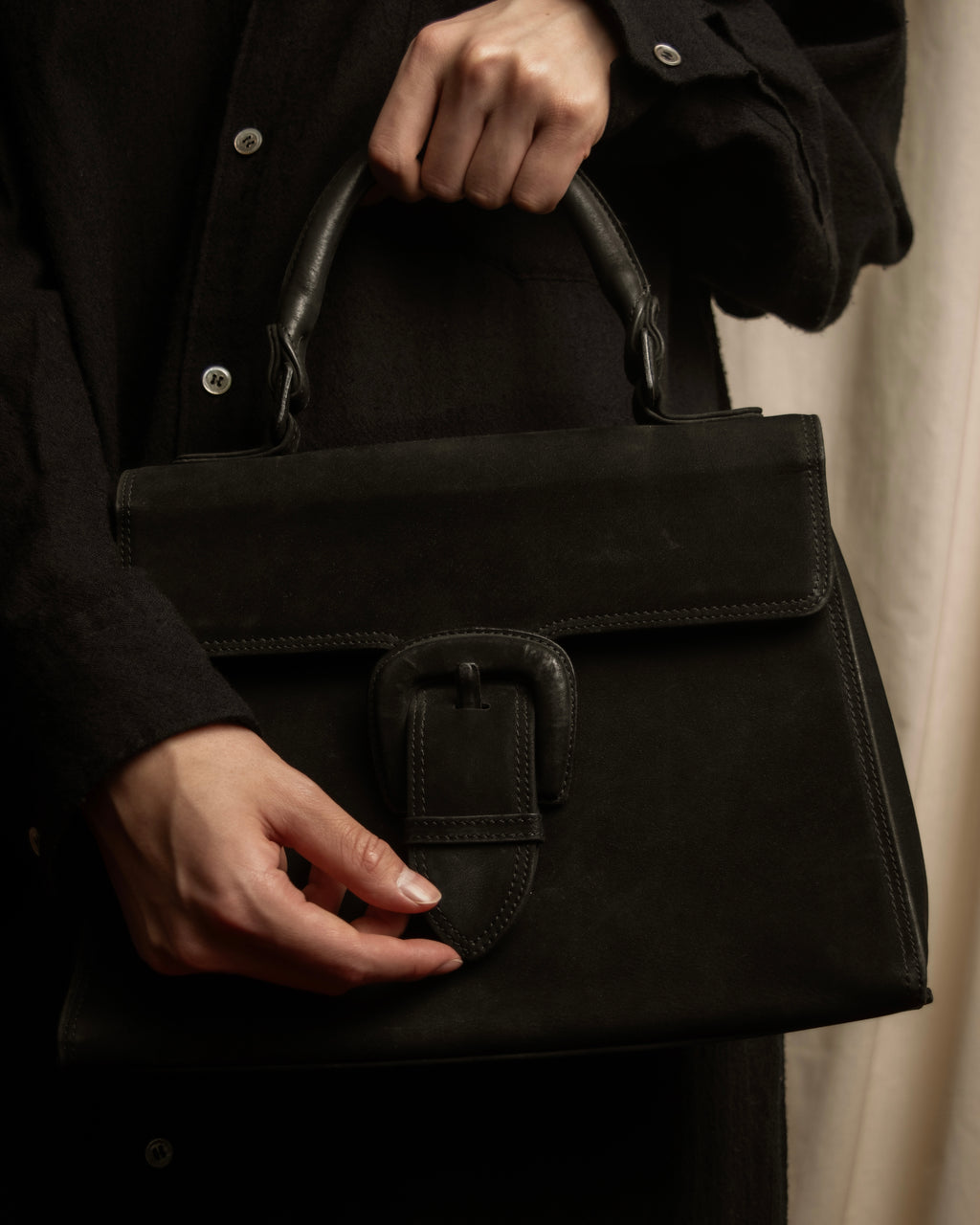 "JEAN PAUL GAULTIER" Front clasp design suede leather hand bag