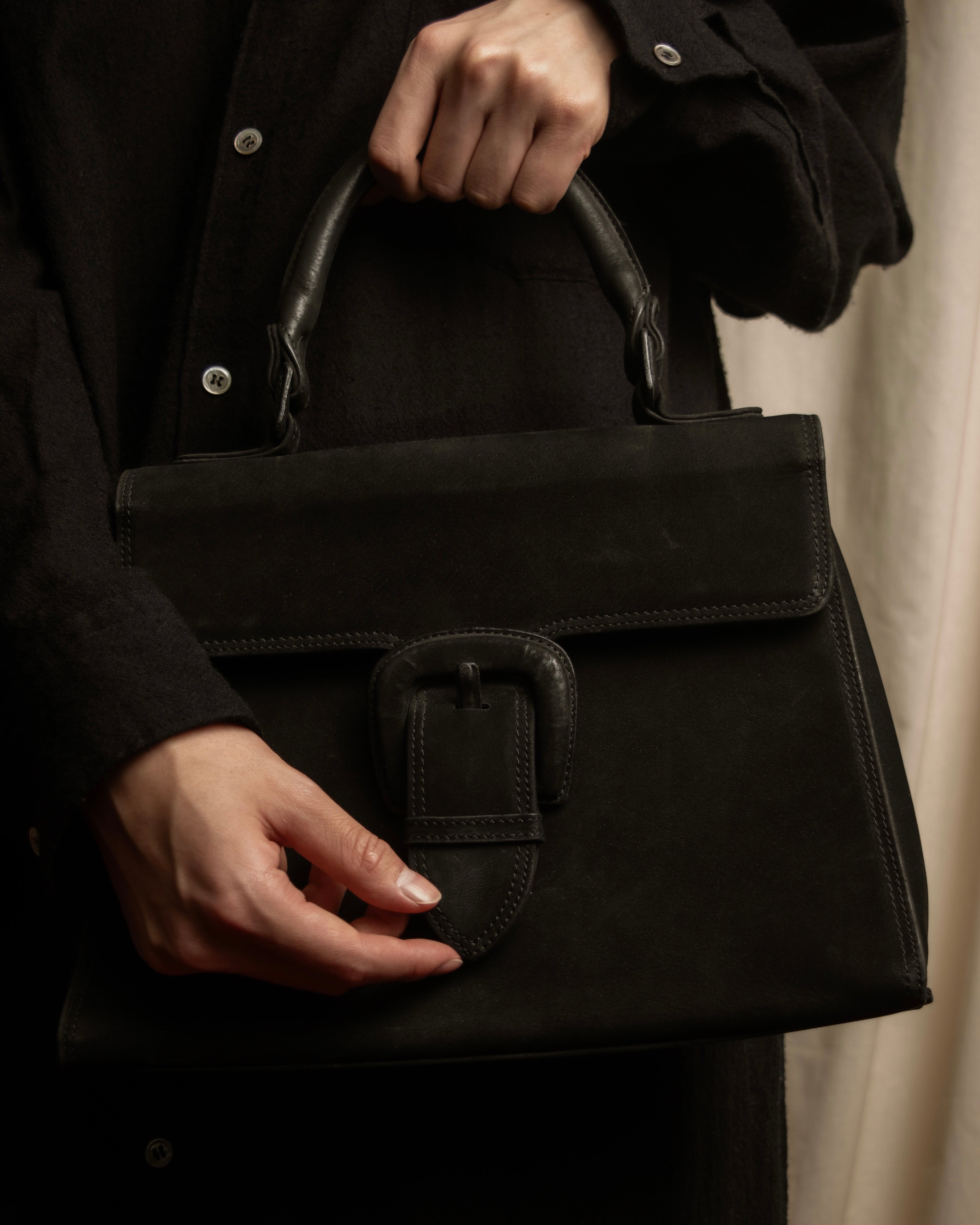 "JEAN PAUL GAULTIER" Front clasp design suede leather hand bag