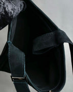 "HERMES" Tout en Douceur black suede panel line shoulder bag