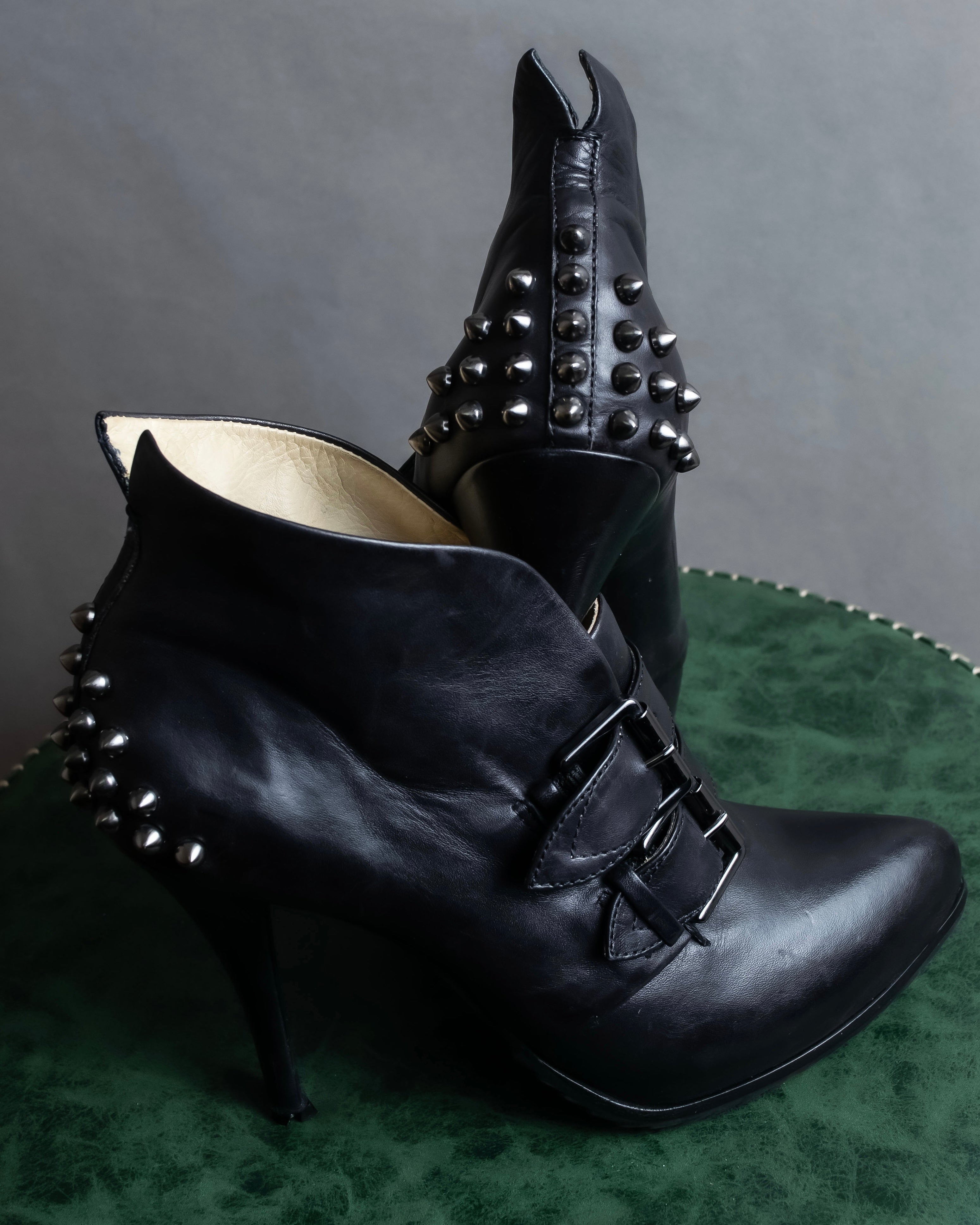 Alexandar McQueen" Studs & belt design heel boots