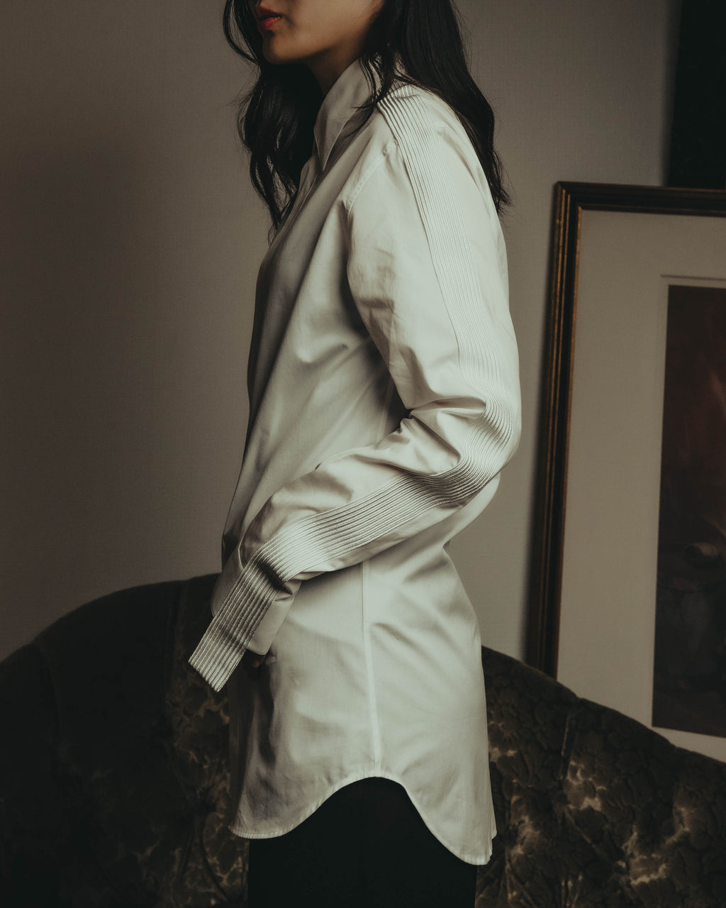 -SPECIAL- "Dior" 10's-20's Sculptural cord embellished concealed placket long sleeve dress shirt
