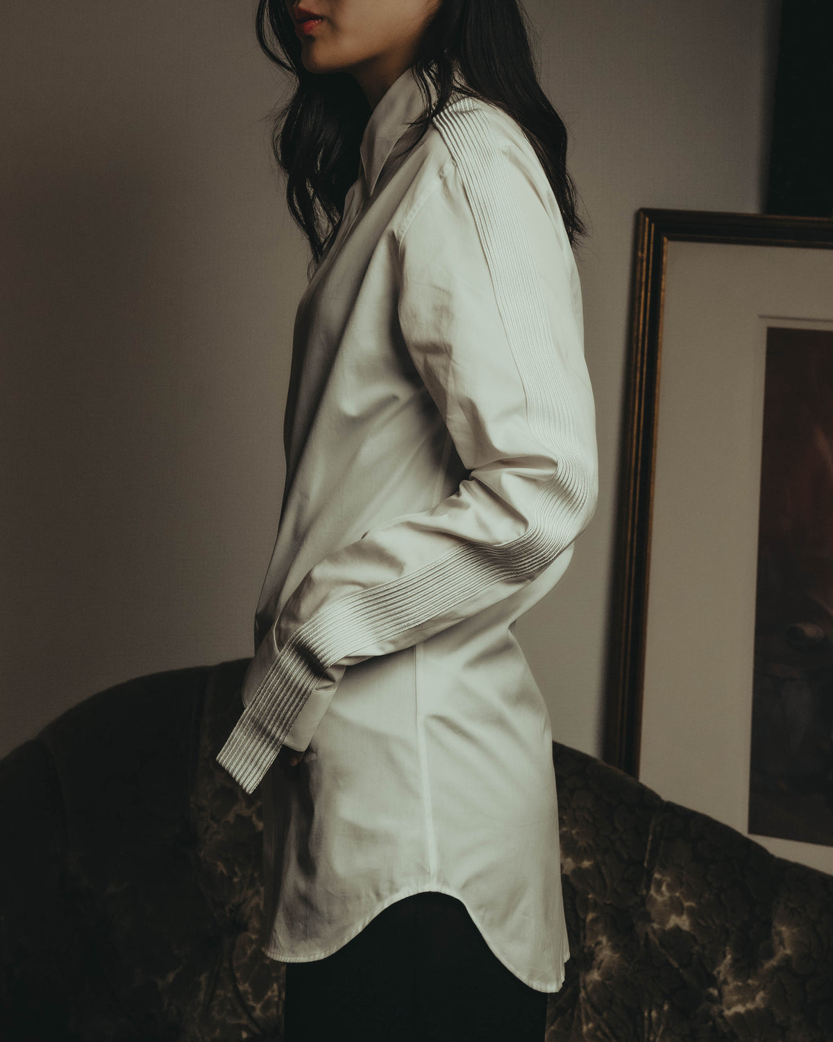 -SPECIAL- "Dior" 10's-20's Sculptural cord embellished concealed placket long sleeve dress shirt
