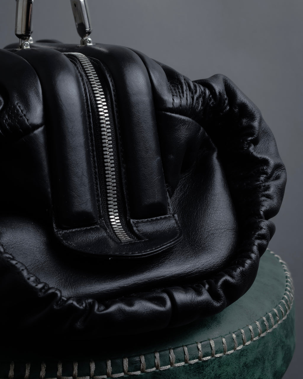 "Christian Dior" CD motif charm design gathered leather hand bag