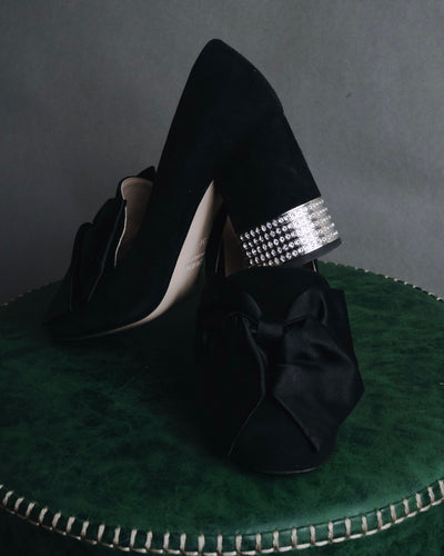 "miu miu" 2010s Jewel heel suede bow pumps