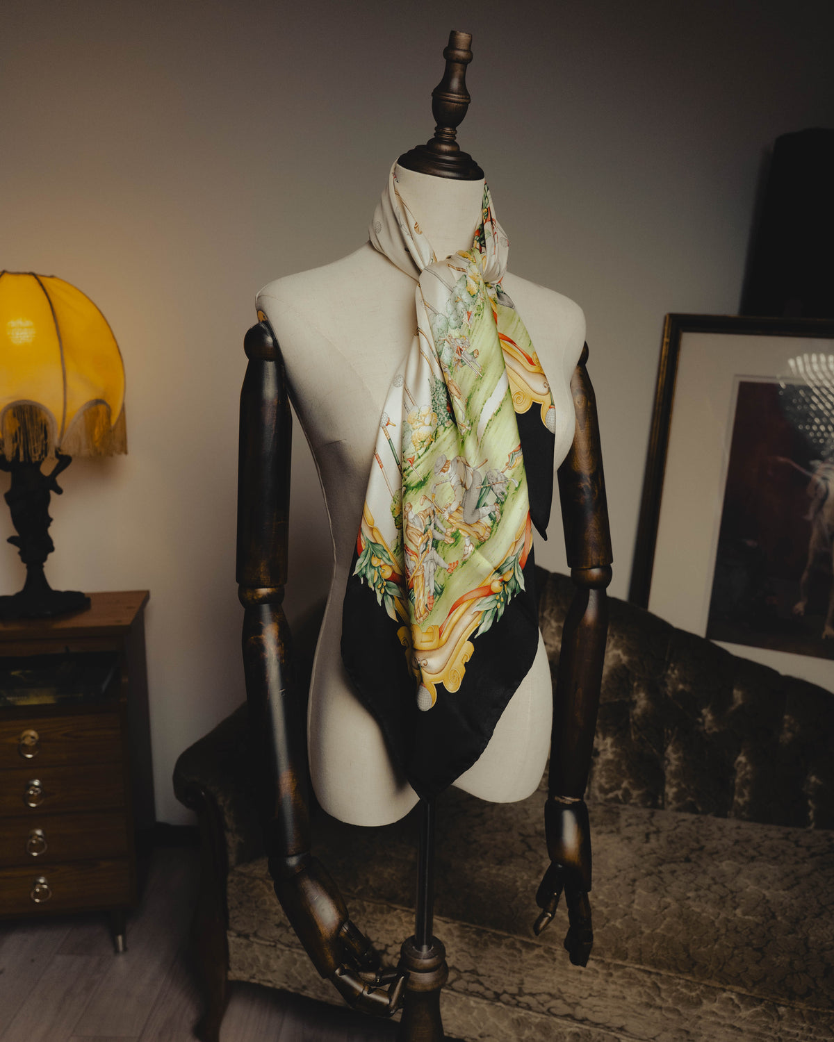 “Salvatore Ferragamo” 80’s-90’s Golf motif silk twill scarf