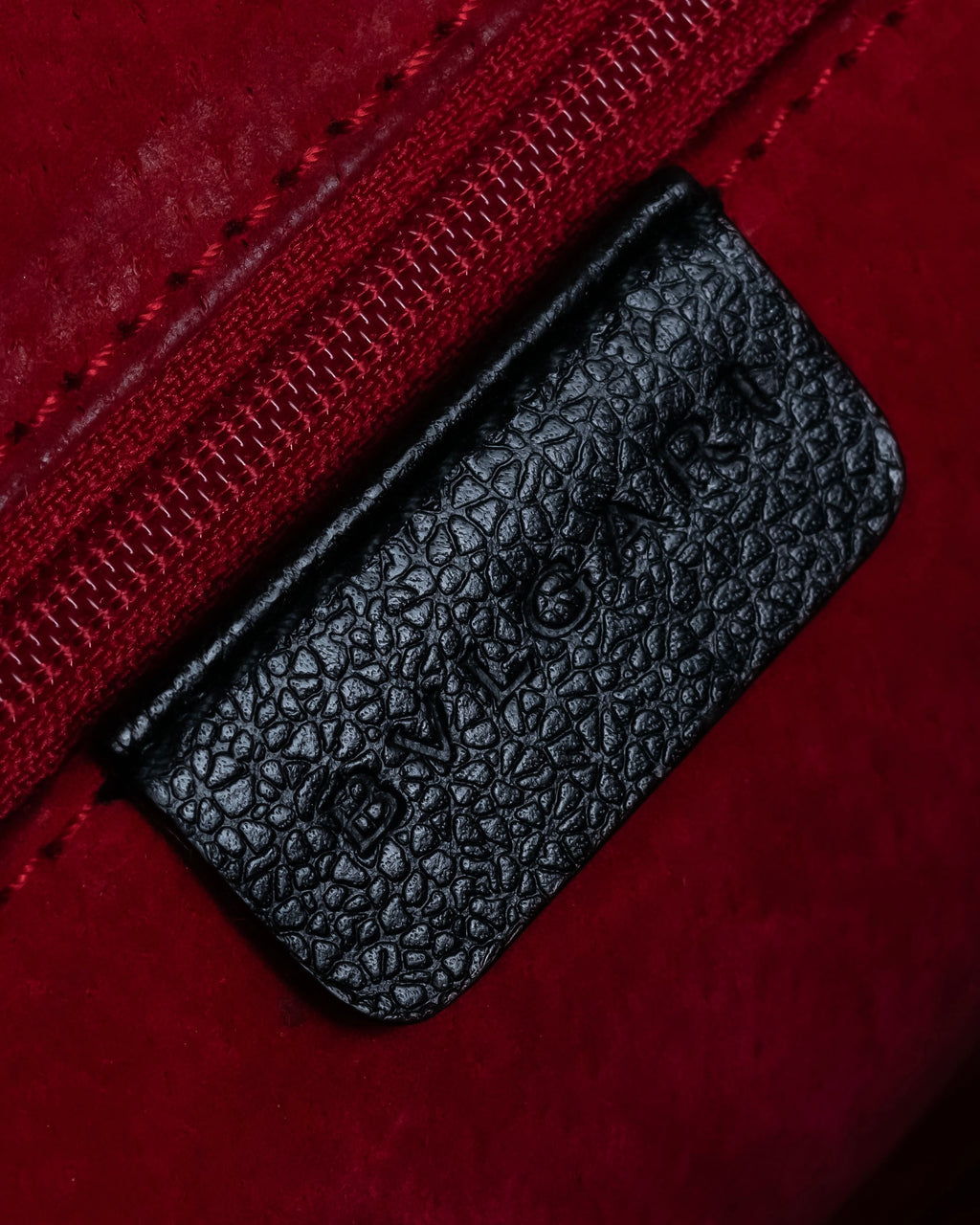 "BVLGARI" Horizontal form engraved logo leather bag