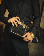 -SPECIAL- “Yves Saint Laurent” 80’s-90’s Crocodile embossed lace-up handbag