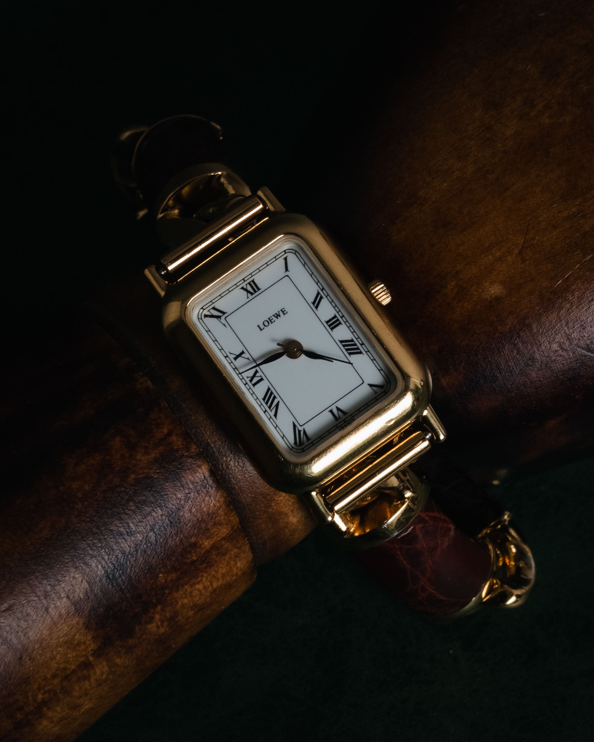 –SPECIAL– "LOEWE" 80’s-90’s Rectangular anagram bangle bracelet watch