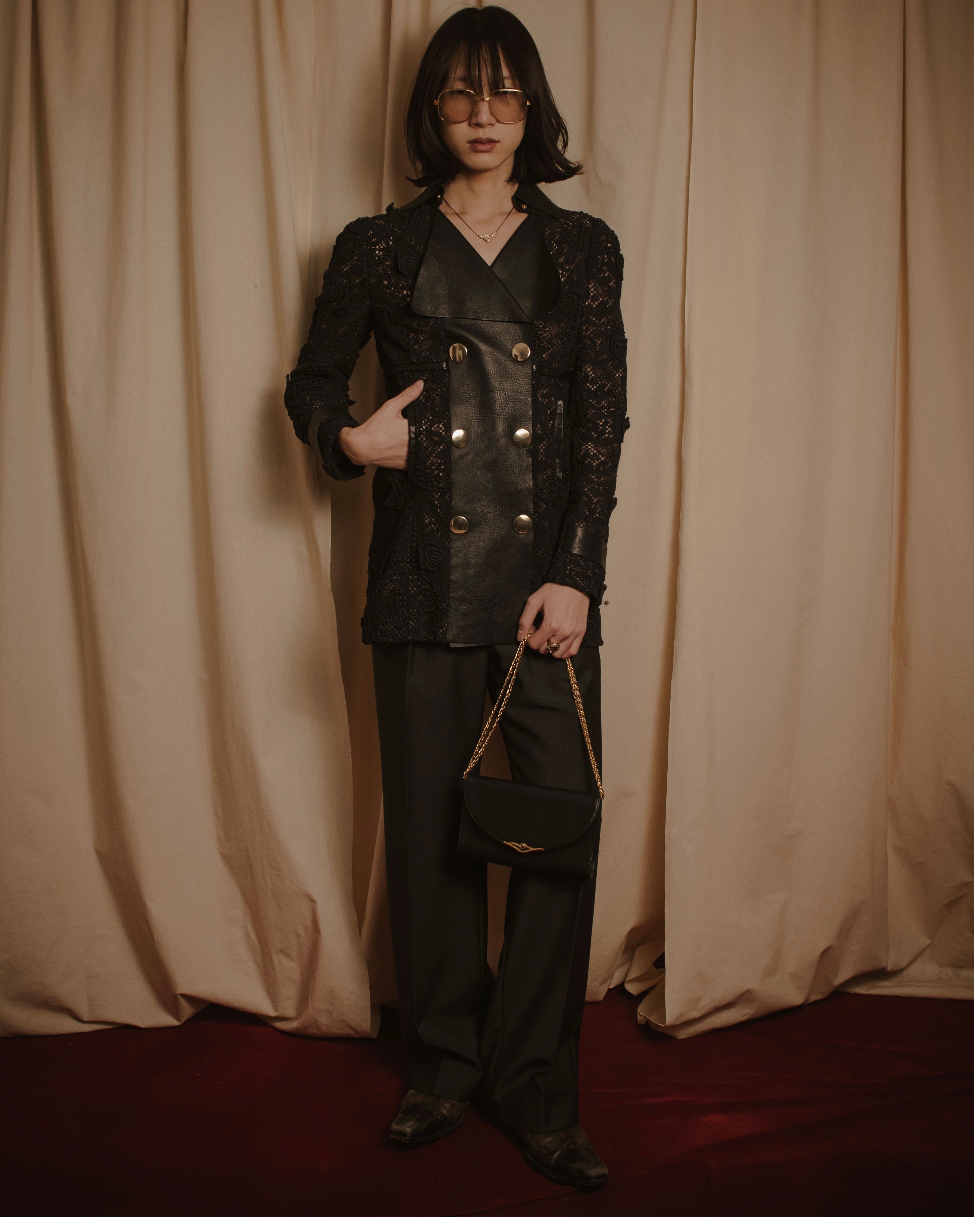 –SPECIAL– "VALENTINO"
Early 2010s lace and leather double-breasted jacket