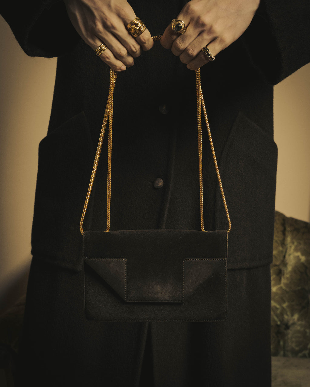 -SPECIAL- "Saint Laurent" 2013-2017 Betty suede and leather geometric flap chain shoulder bag