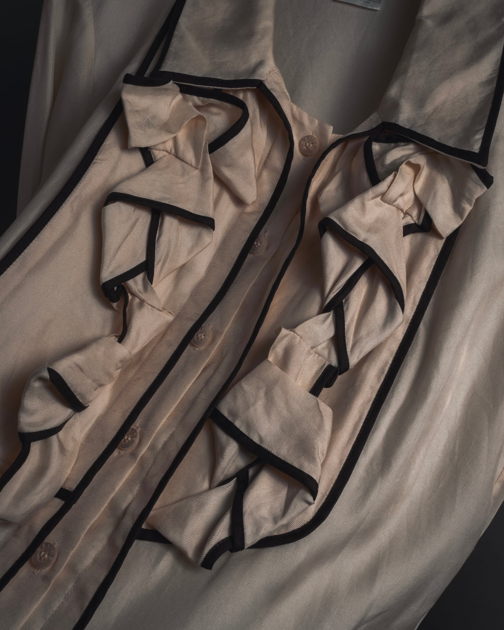"CELINE" 00’s Piped ruffle silk blouse