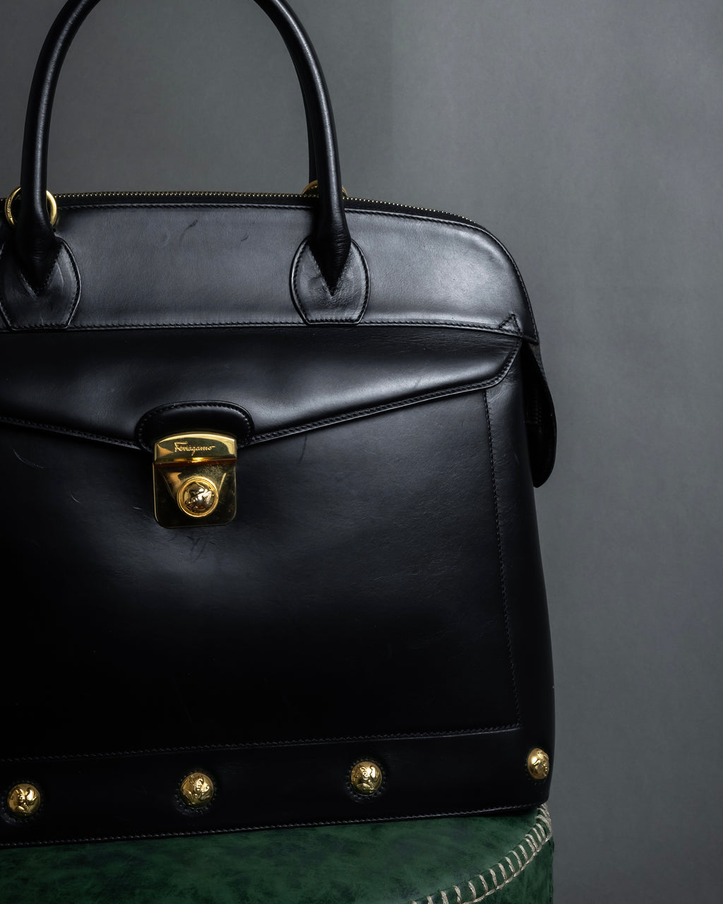 "Salvatore Ferragamo" 90's Animal motif studs design leather bag