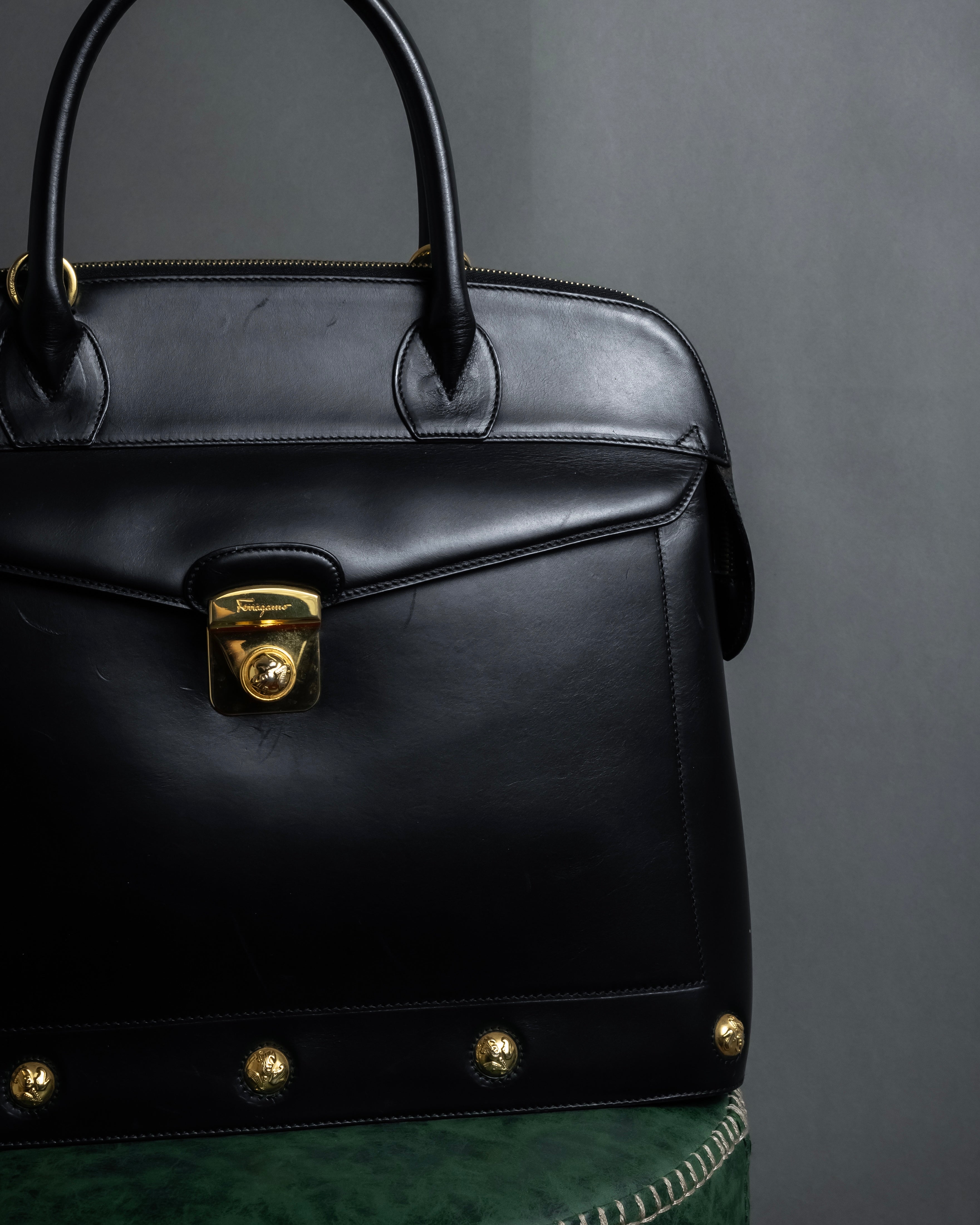 "Salvatore Ferragamo" 90's Animal motif studs design leather bag