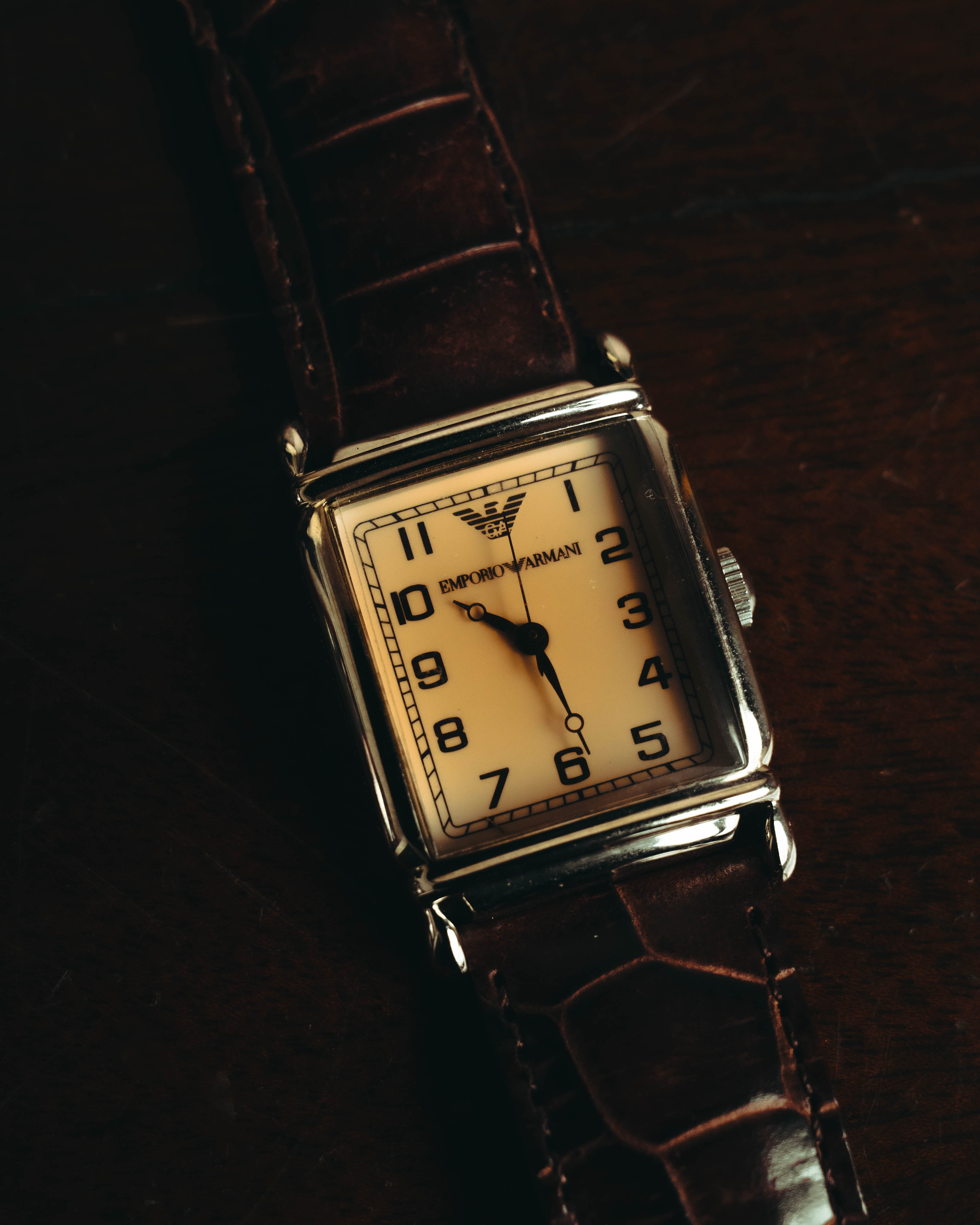 EMPORIO ARMANI” Late 90's-early 10's Art deco rectangular leather