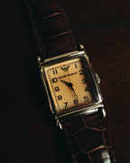 “EMPORIO ARMANI” Late 90’s-early 10’s Art deco rectangular leather strap watch