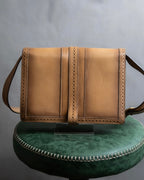 "GUCCI" Duilio brogue brown leather shoulder bag