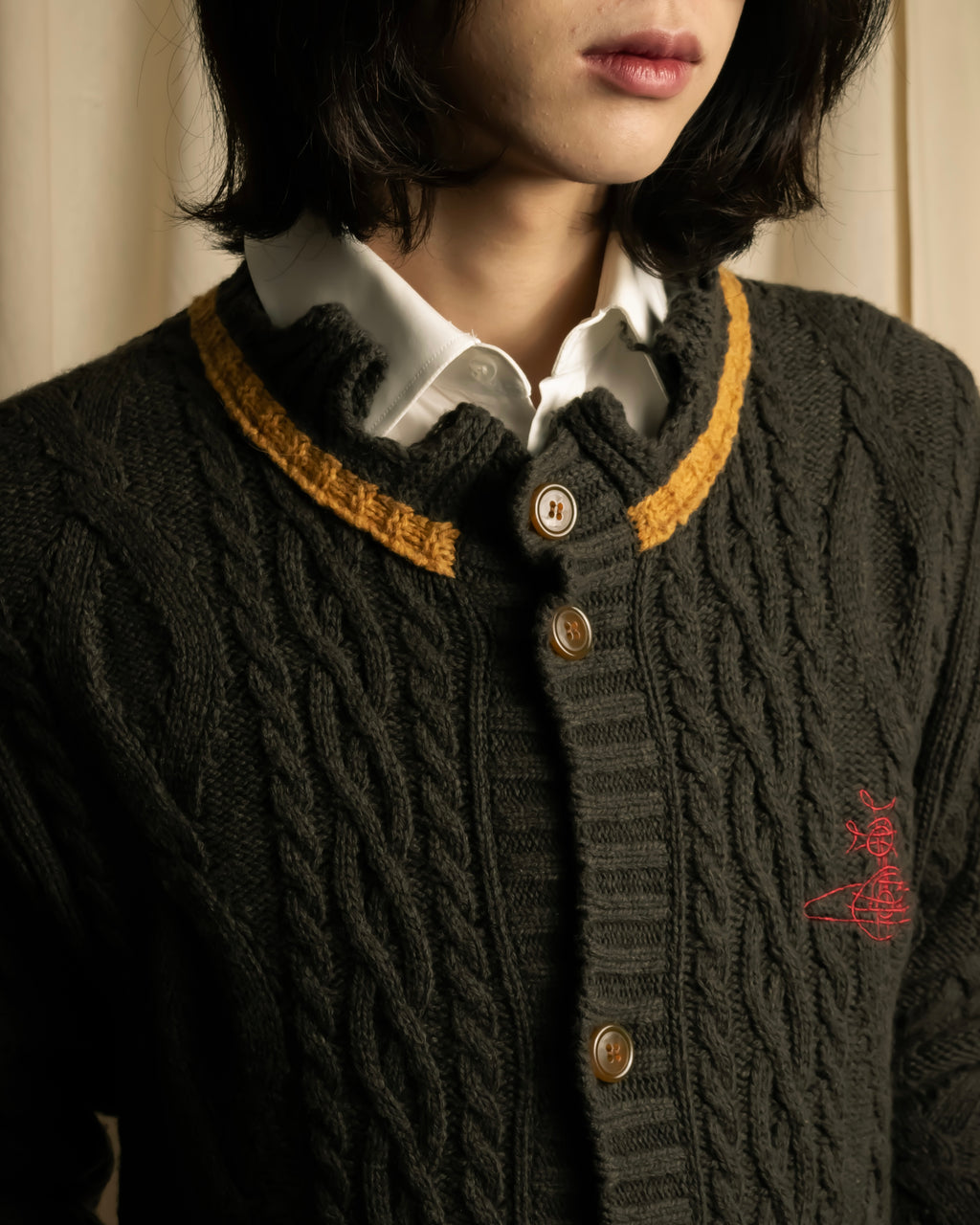 "Vivienne Westwood" Orb logo engraved cable knit cardigan
