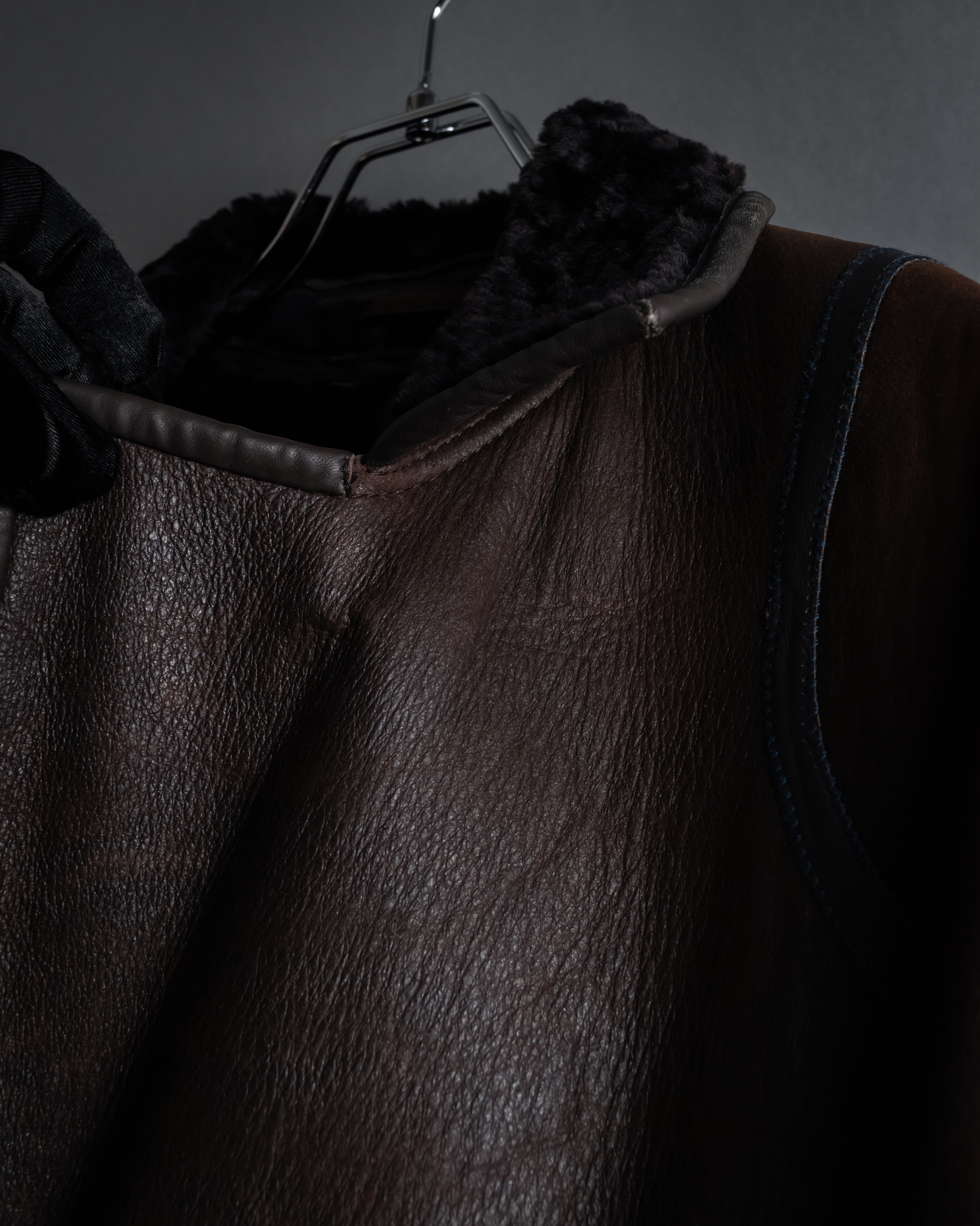 “KENZO” 80’s Folkloric shearling-lined leather long coat