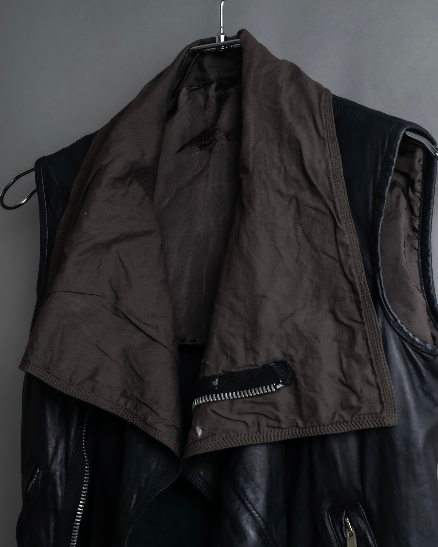 "Rick Owens" 100% lamb leather high neck sleeveless jacket