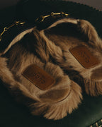 "GUCCI" 2010's Fur lined horsebit leather loafer mule
