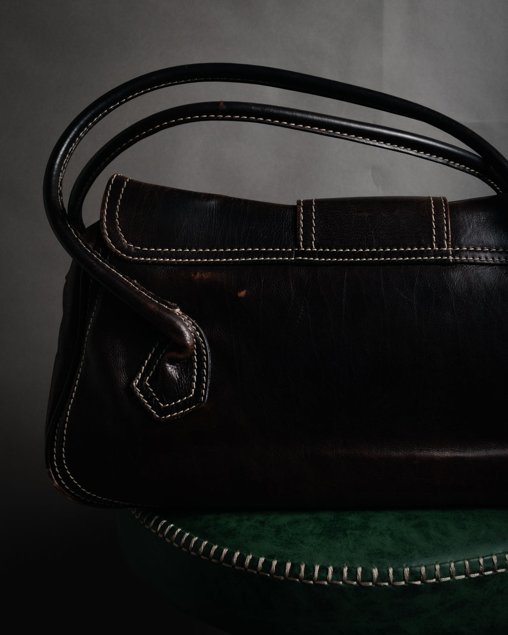 “CELINE” 00’s Buckled contrast stitch shoulder bag