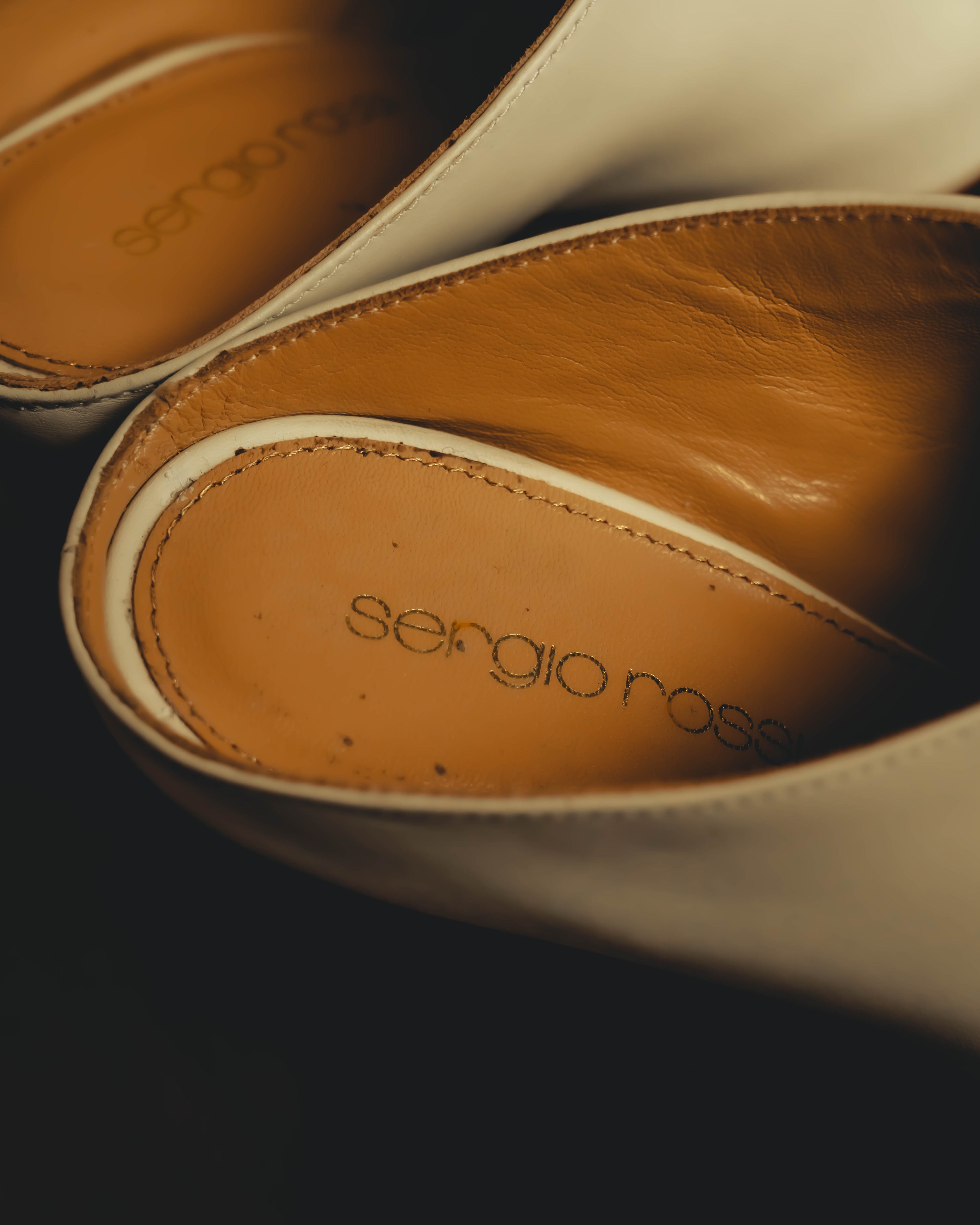 “Sergio Rossi” White open-toe heeled mules
