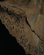 "CECCHI LINEA PELLE" 90’s Suede leather floral cutwork hem skirt