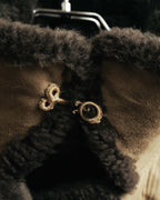 “LOEWE” 70’s-early 90’s Suede shearling belted long coat