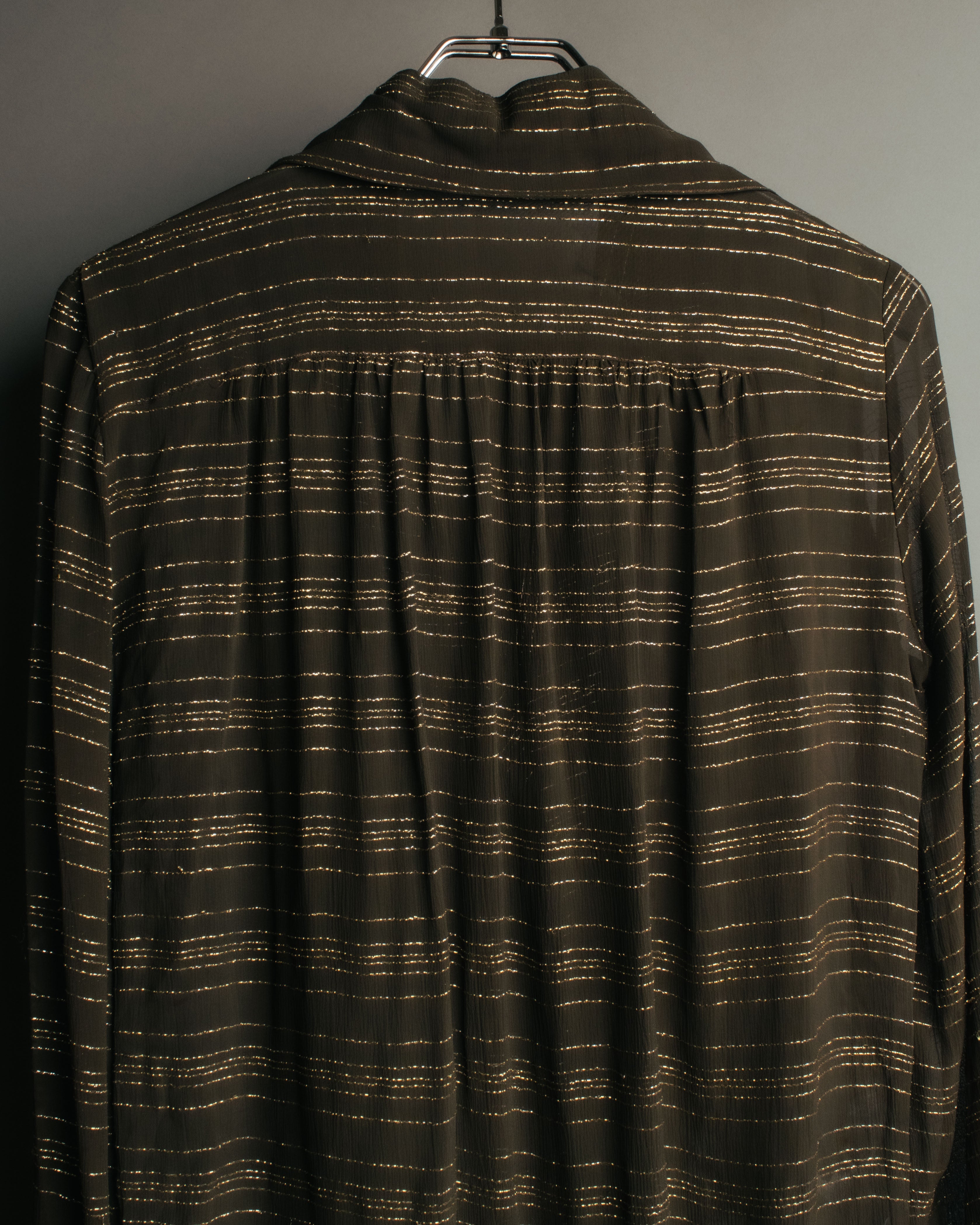 "Christian Dior" 80's-90's Lurex striped pussy-bow sheer blouse