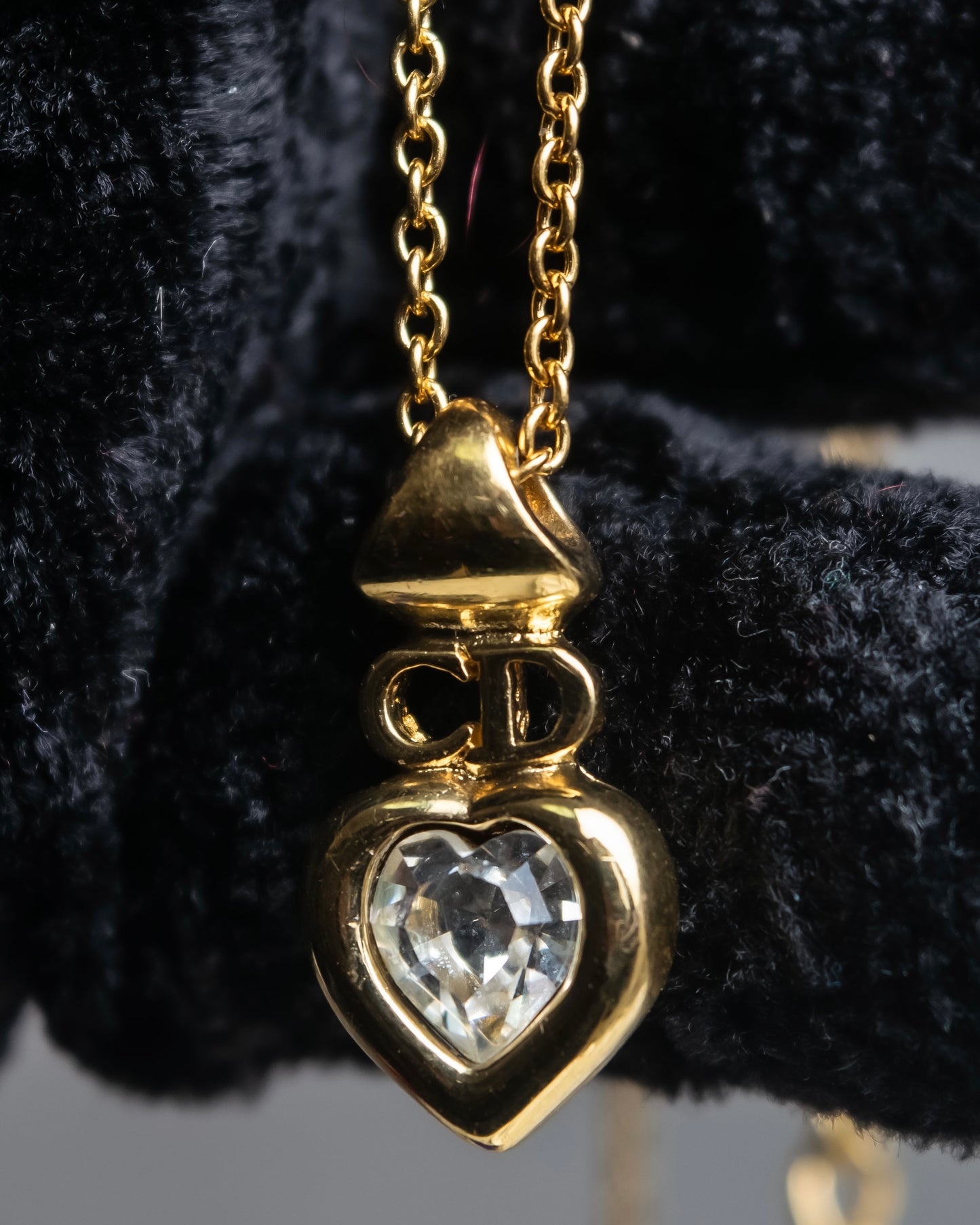 "Christian Dior" Heart motif zirconia gold pendant