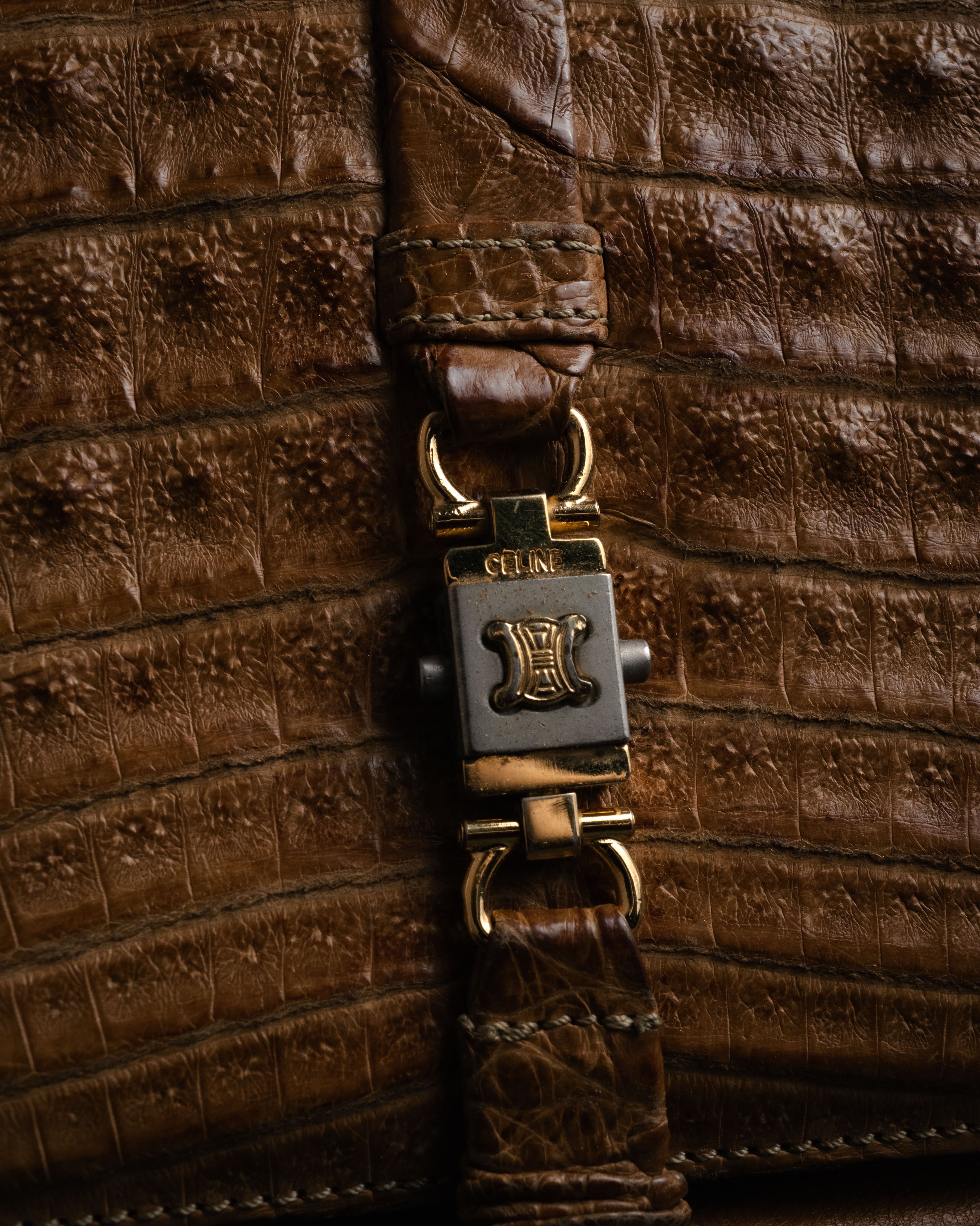 “CELINE” 80’s Hornback crocodile shoulder bag