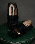 “sergio rossi” 2010’s Fur covered square toe loafers