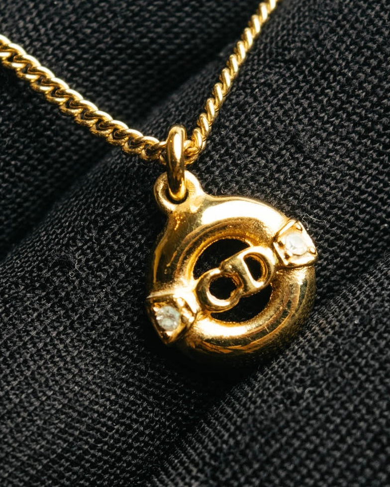 "Christian Dior" 80's-00's Gold tone cd pendant necklace