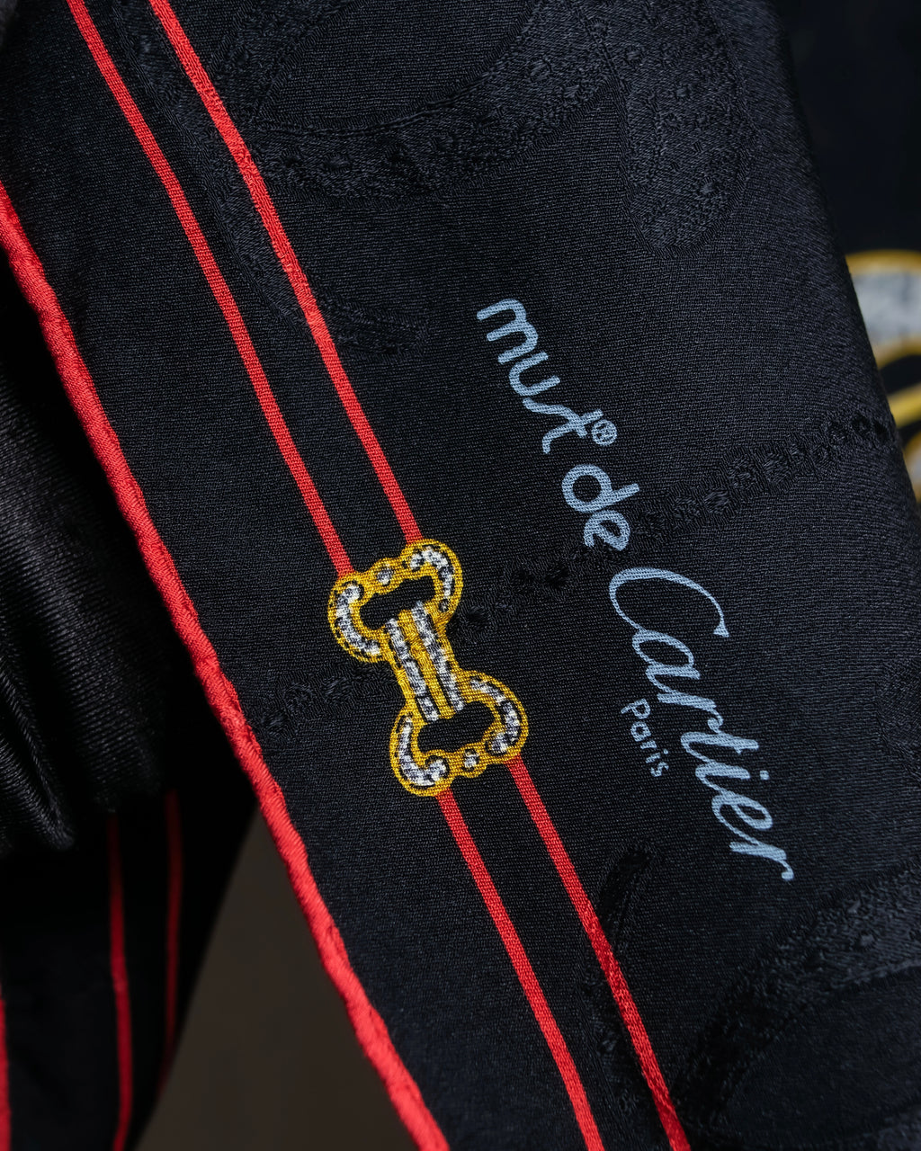 "Cartier" Gemstone brooch motif silk square scarf